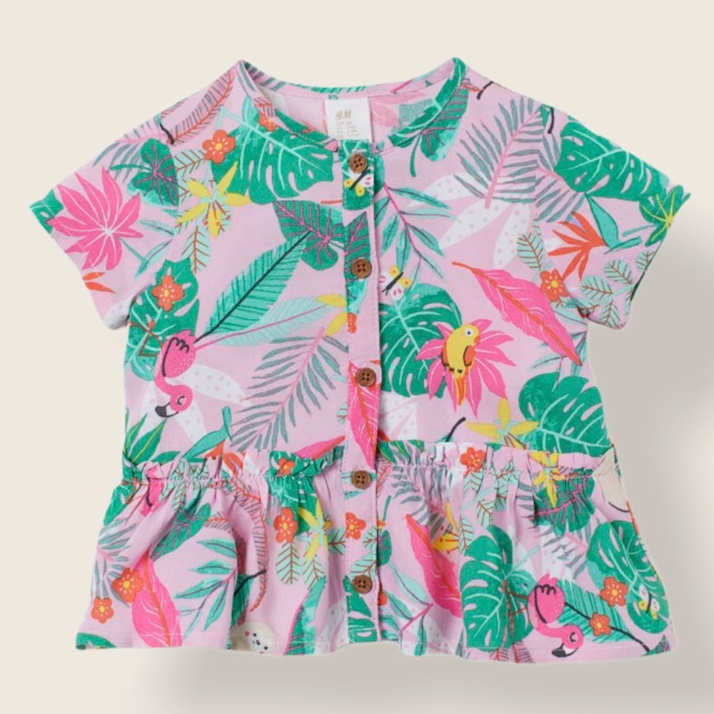 H&M Baby 6-9M Print Button Down Hawaiian Shirt